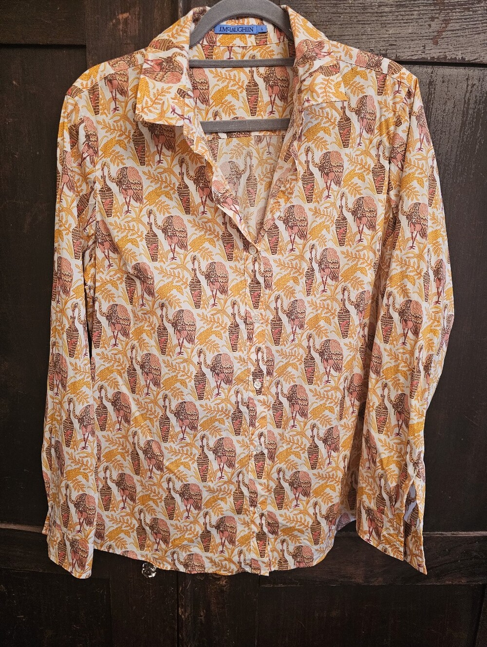 J. McLaughlin Anokhi Printed Button-Up Shirt in Yellow & Brown